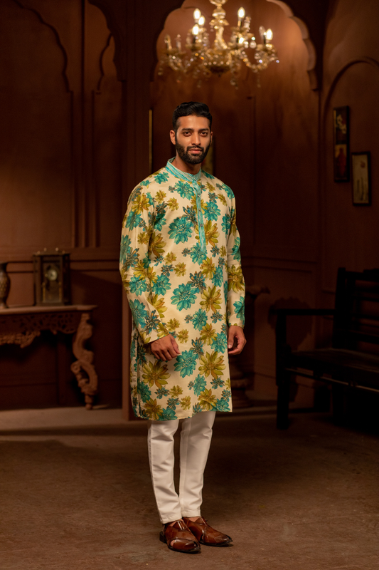 Beige Cerulean Floral Kurta