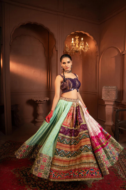 Devi Purple Coneflower Mirror Lehenga in Organza and Silk