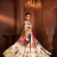 Devi White Emerald Allover Patch Work Silk Lehenga