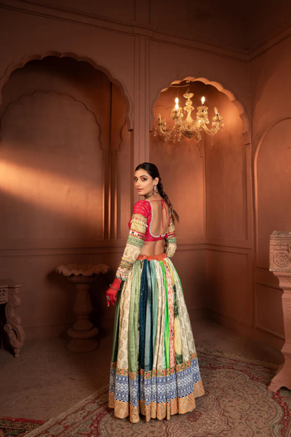 Surajmukhi Ikat Silk and Organza Lehenga