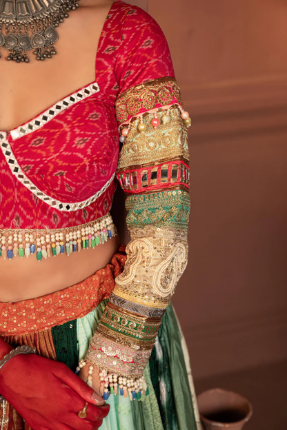 Surajmukhi Ikat Silk and Organza Lehenga