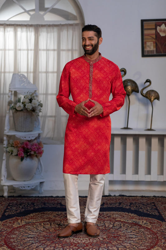 Brick Red Digital Print Kurta