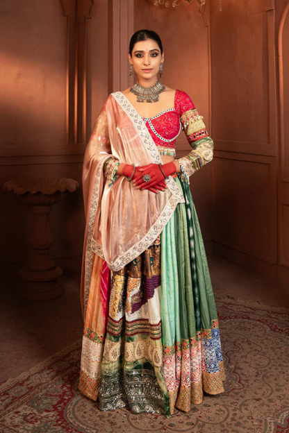 Surajmukhi Ikat Silk and Organza Lehenga