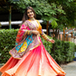 Designer Silk Lehenga Set: Shaded Elegance, Ikat Blouse, Vibrant Dupatta