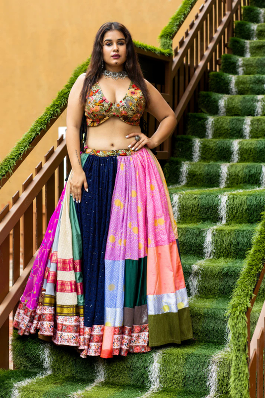 Handcrafted Floral Lehenga Choli Set with Organza Dupatta