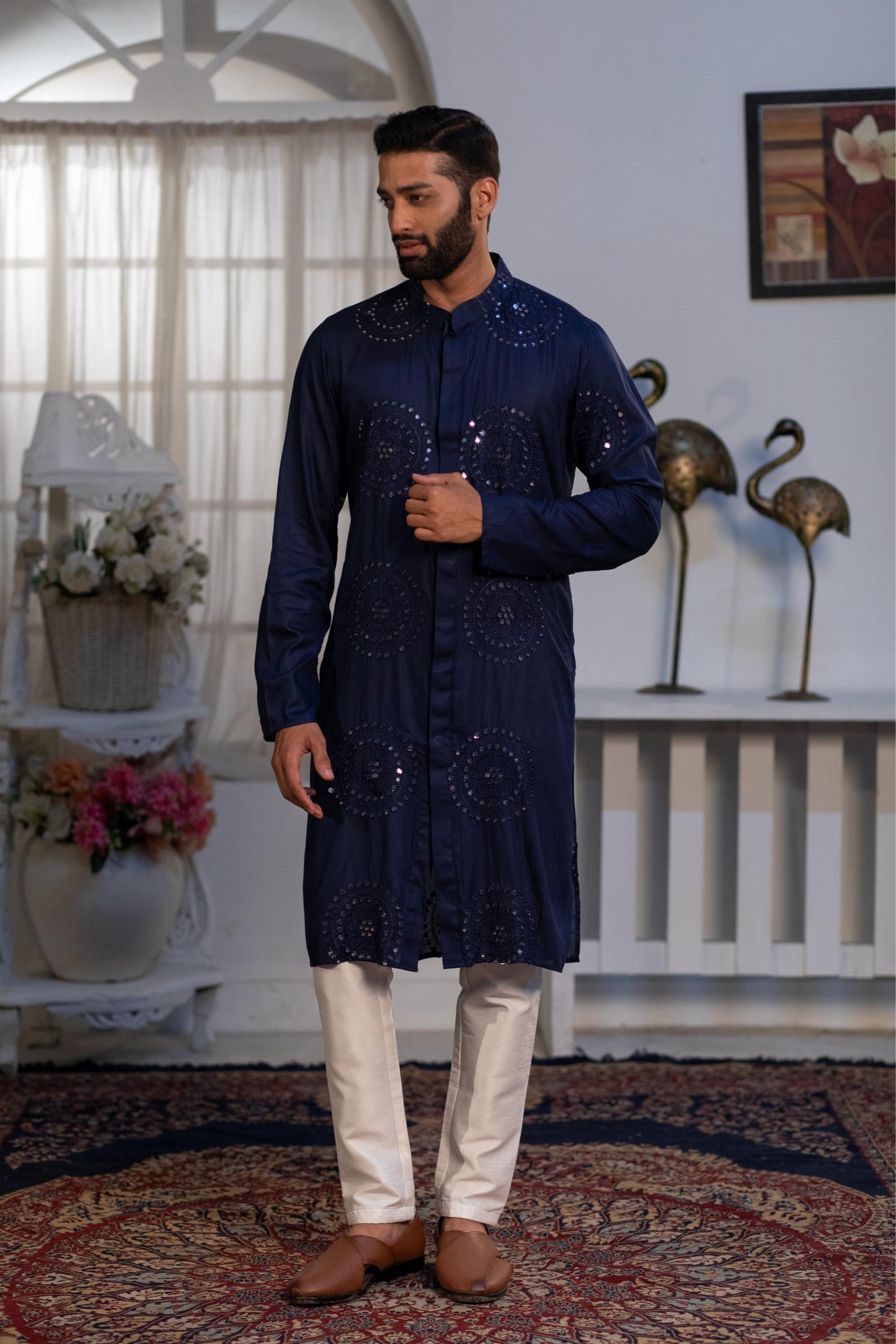 Dark Blue Bandhani Mirror Kurta