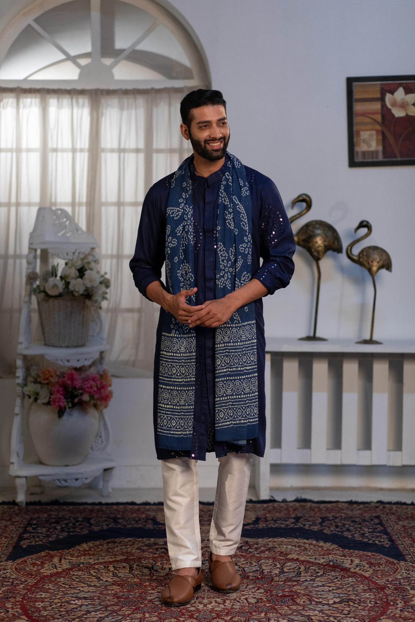 Dark Blue Bandhani Mirror Kurta