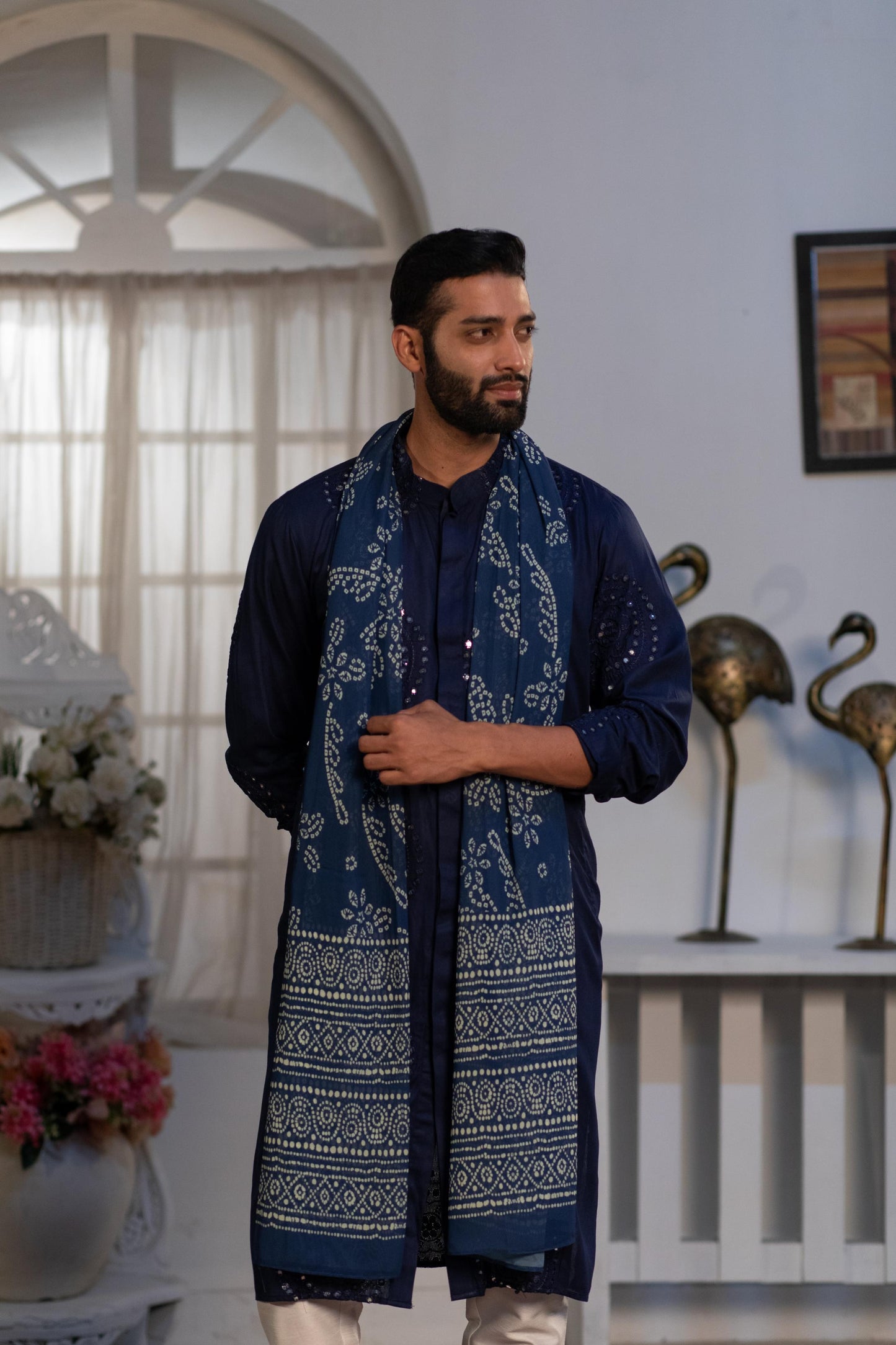 Dark Blue Bandhani Mirror Kurta