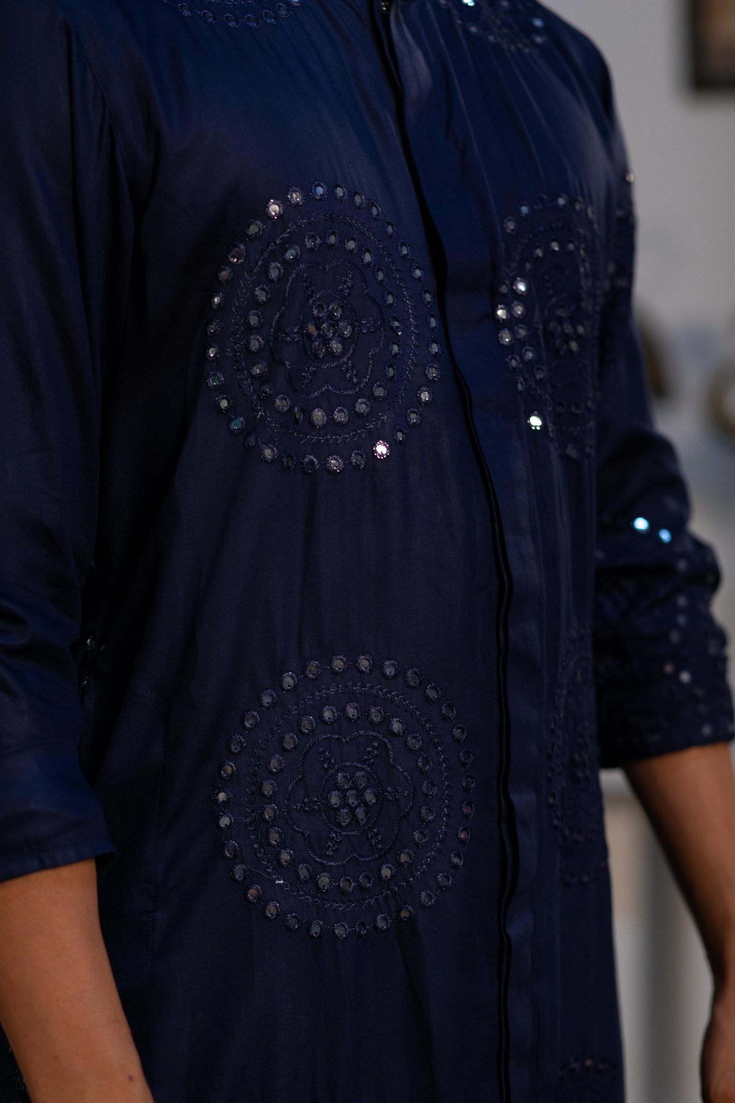 Dark Blue Bandhani Mirror Kurta