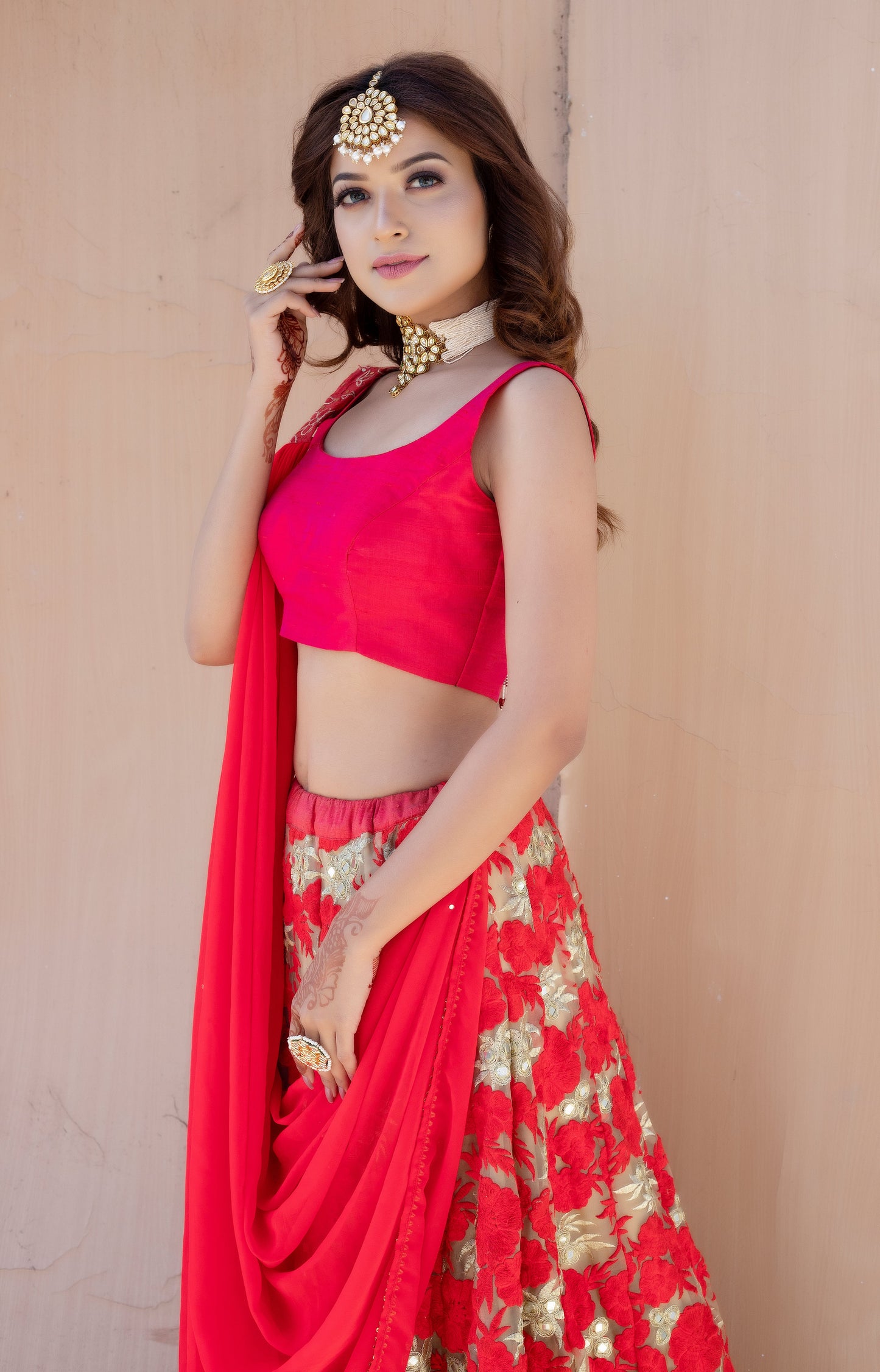 Red Flower Lehanga