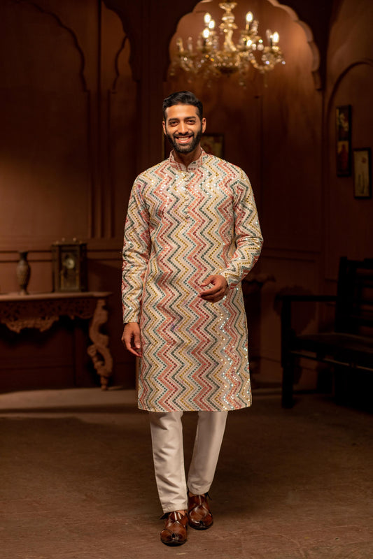 White Rainbow Print Kurta