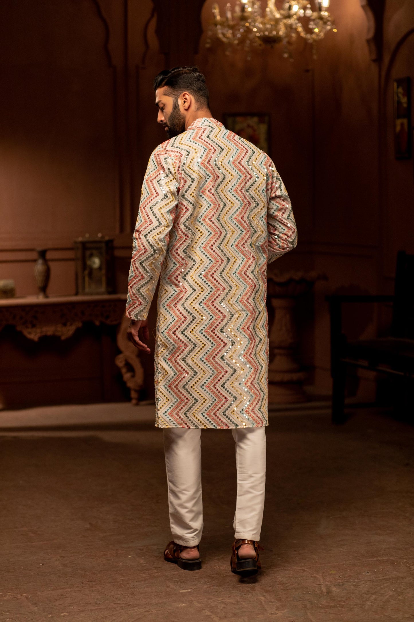 White Rainbow Print Kurta