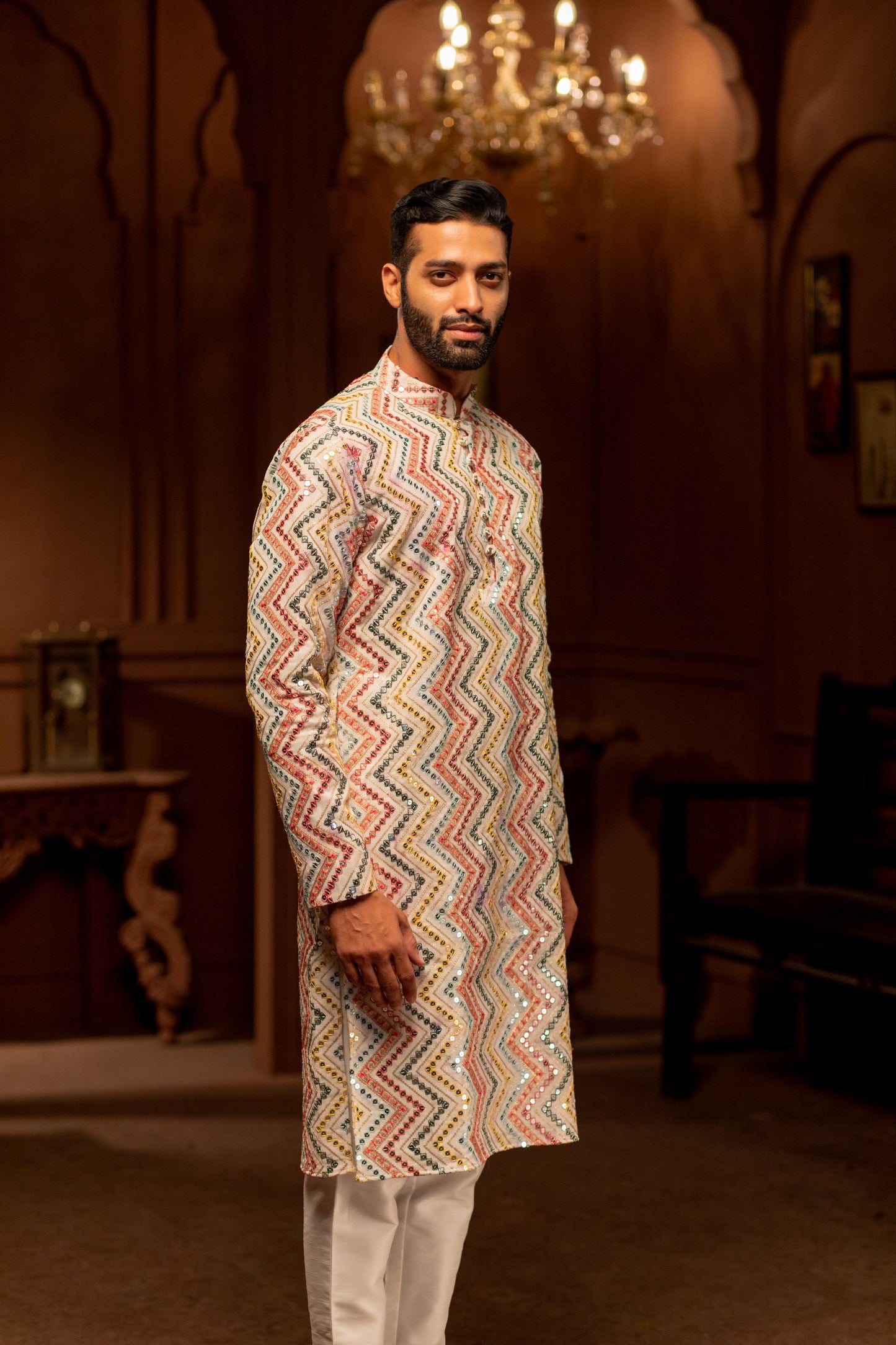 White Rainbow Print Kurta