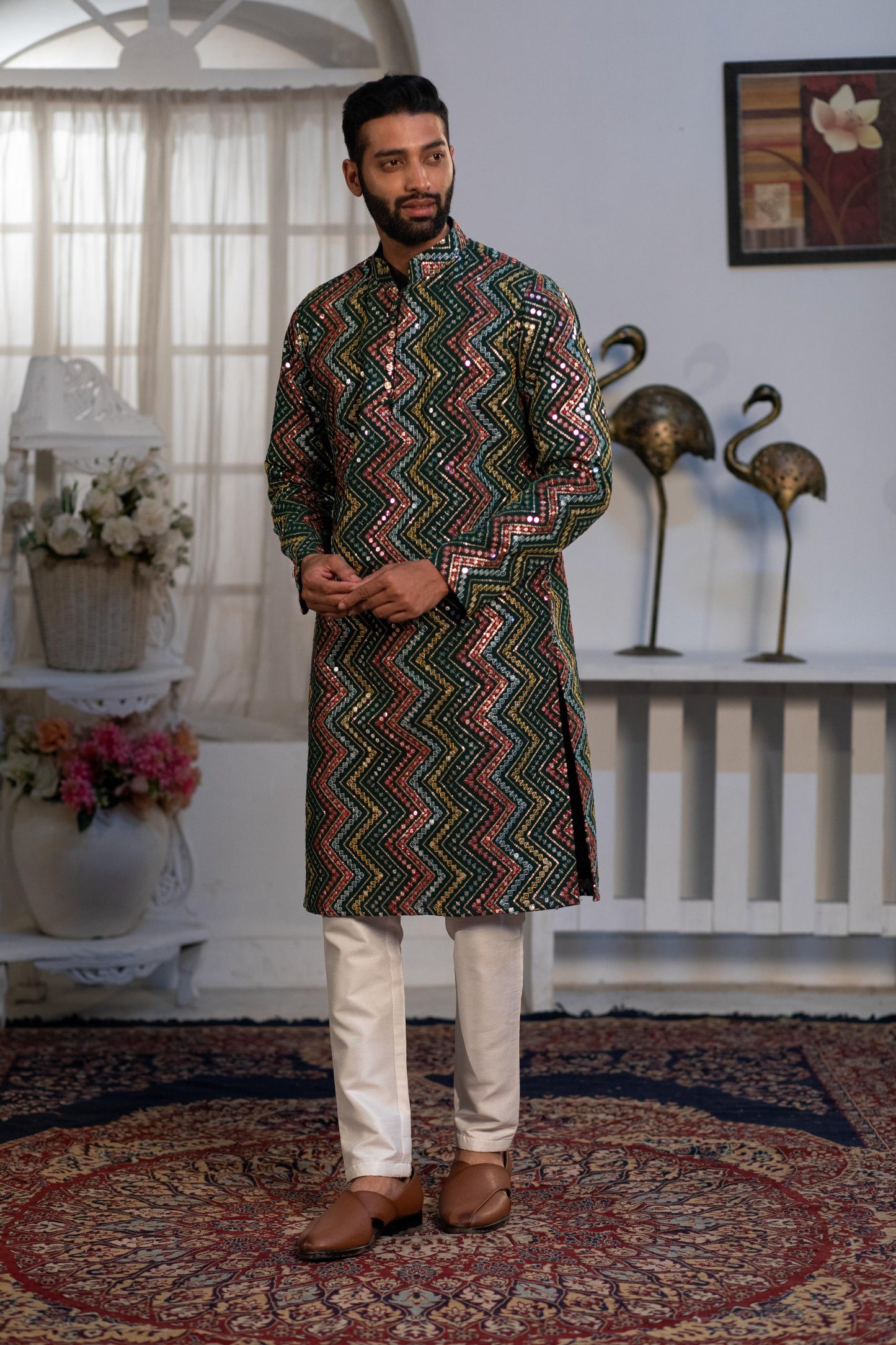 Persian Green Multi-Embroidered Kurta