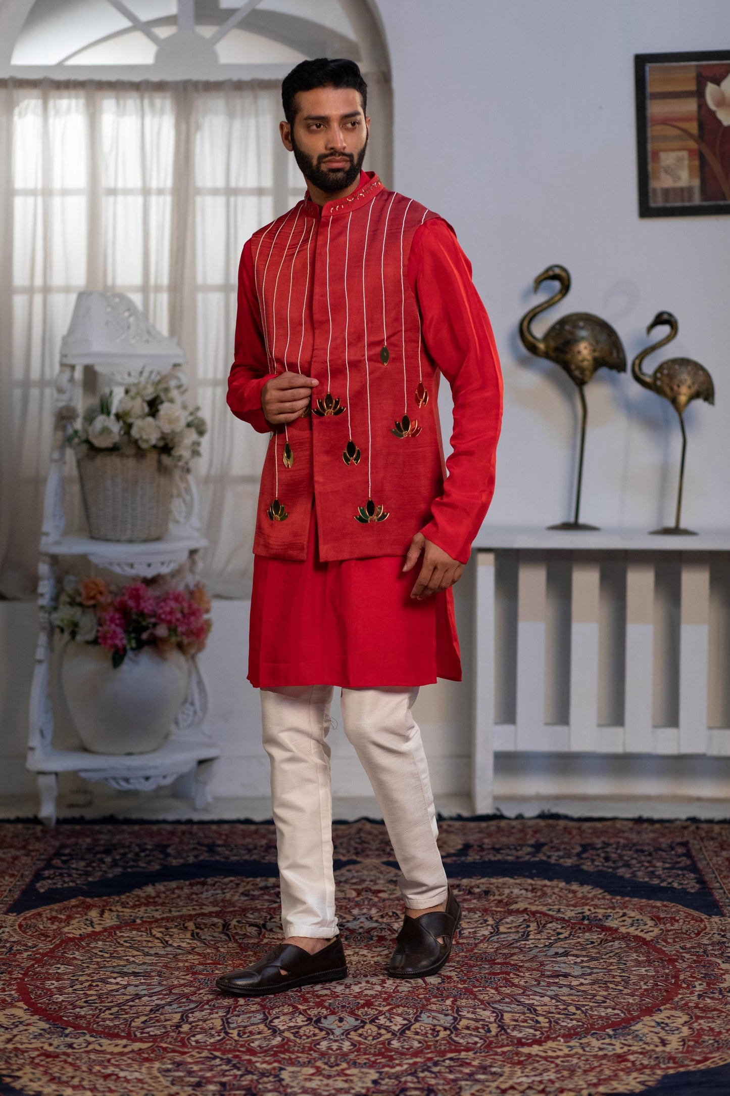 Carnelian Mirror Waistcoat Kurta