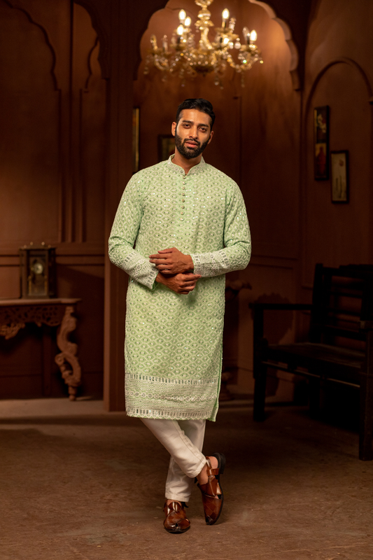 Chartreuse White Sequin Kurta