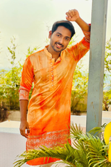 Exquisite Orange Embroidered Kurta with Elegant Border Detail