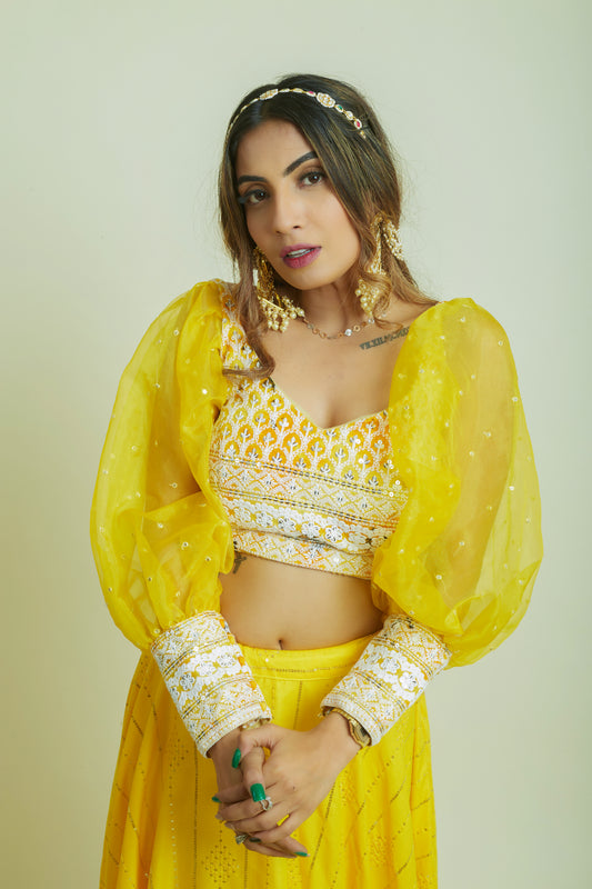 Lemon Yellow Crop Top and Skirt Set