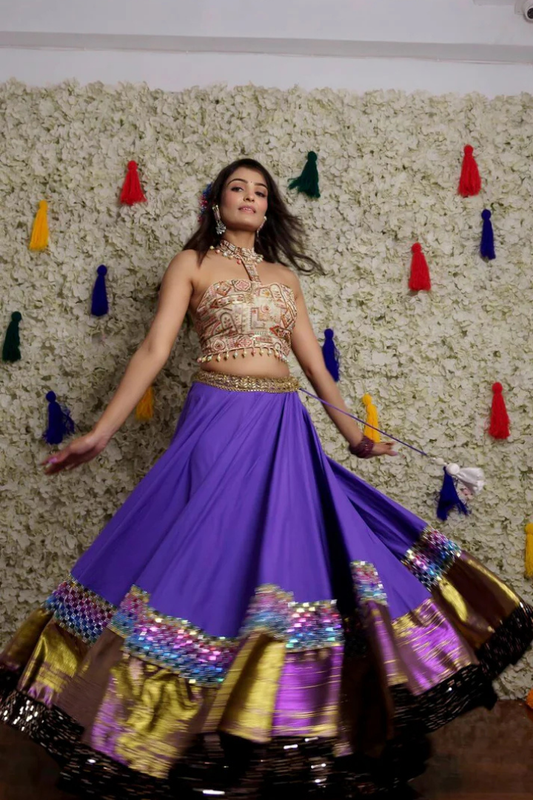 Purple Cotton Lehenga With Printed Dupatta