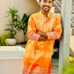 Exquisite Orange Embroidered Kurta with Elegant Border Detail