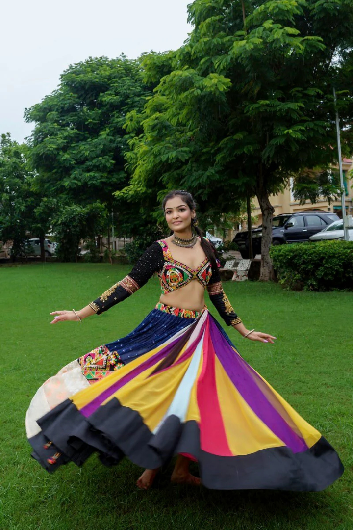 Multi-color Lehenga With Kutchi Blouse With Silk Dupatta