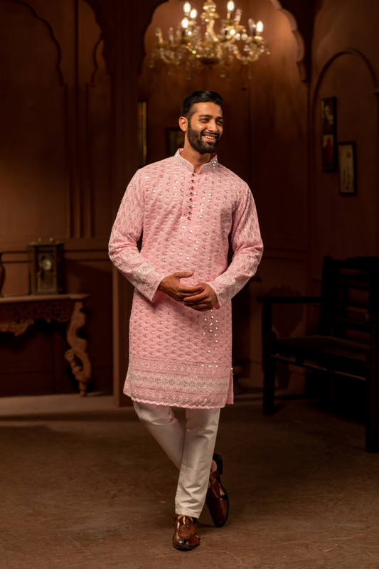 Baby Pink Chander Kurta