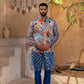 Blue Jacquard Waistcoat Set