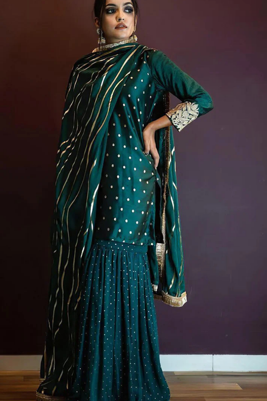 Dark Rama Green Kurta Sharara And Dupatta