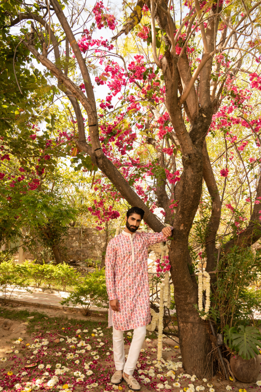 Vibrant Coral Pink Digital Print Kurta