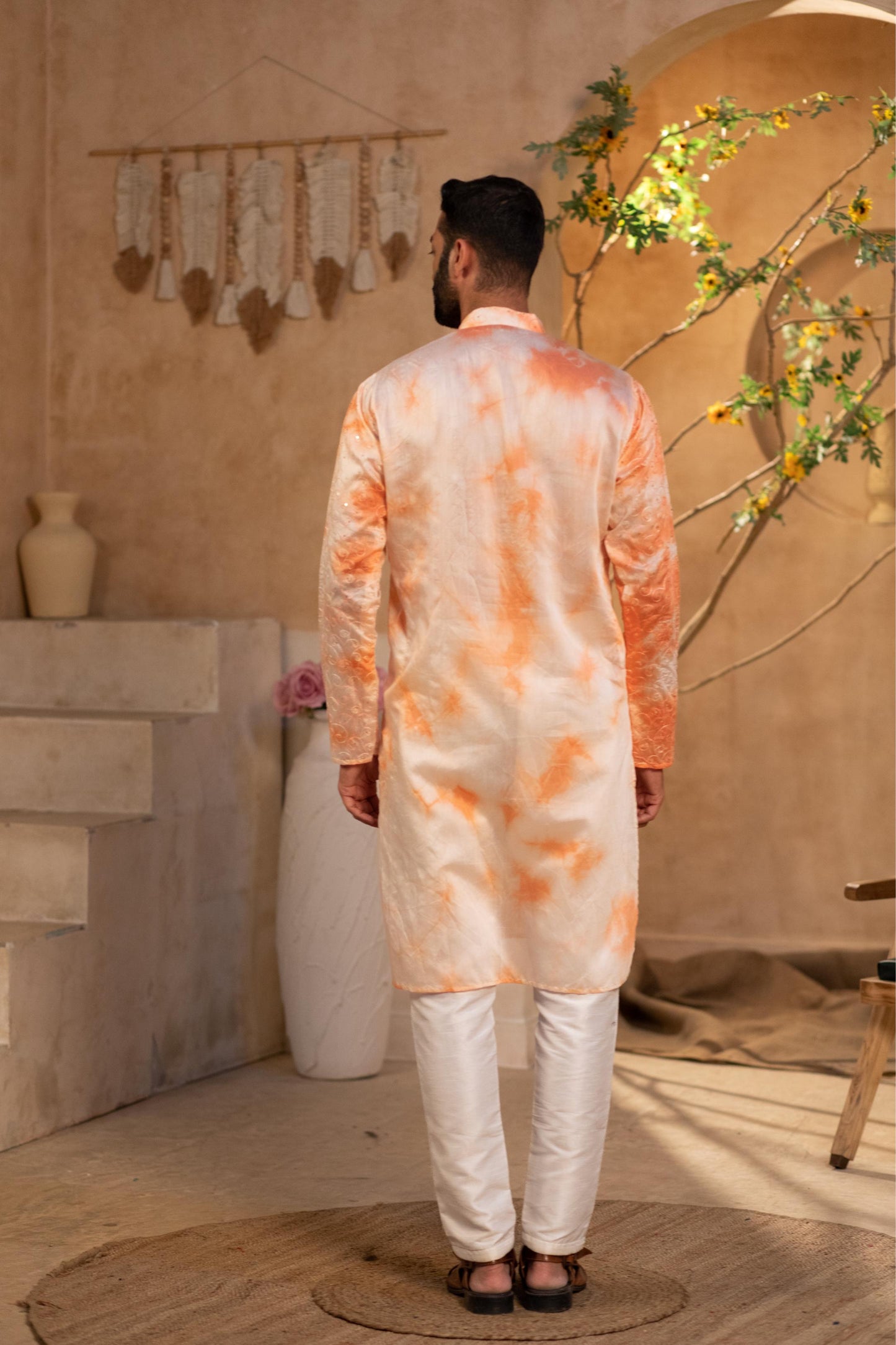 Dior Orange Border Kurta