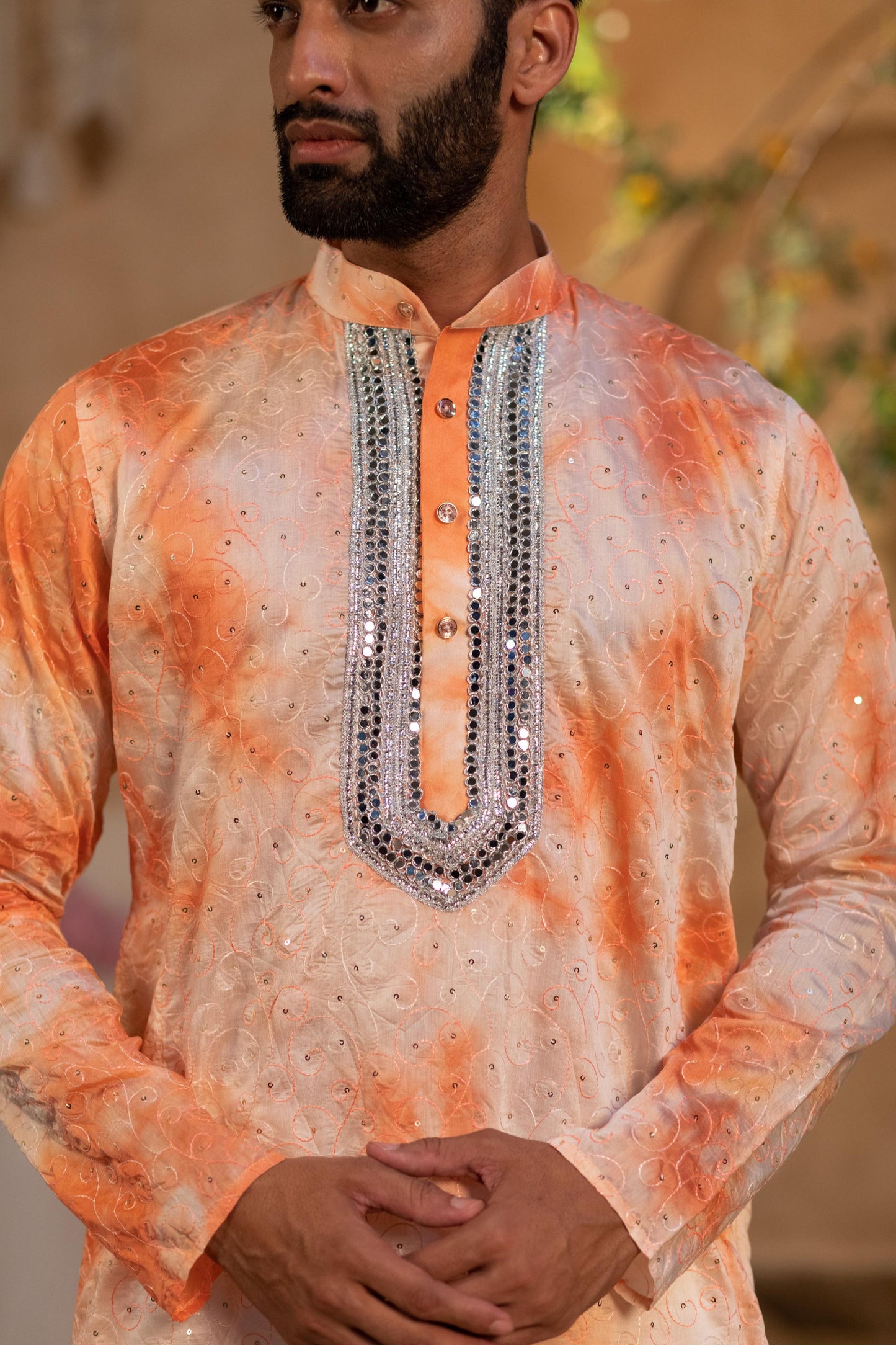 Dior Orange Border Kurta