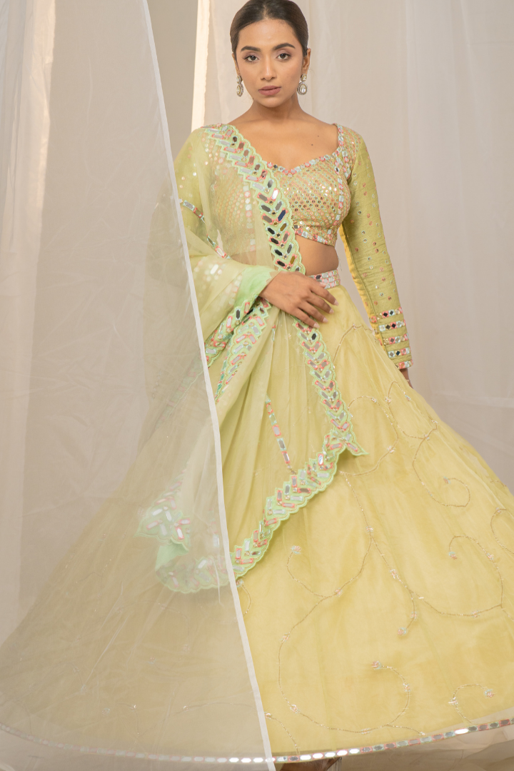 Hare Rang Ka Organza Lehenga