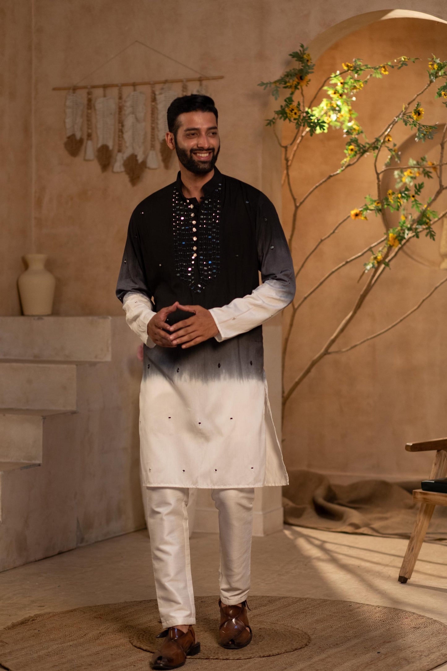 Silvery Black Mirror Kurta