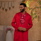 Crimson Red Self-Embroidered Kurta