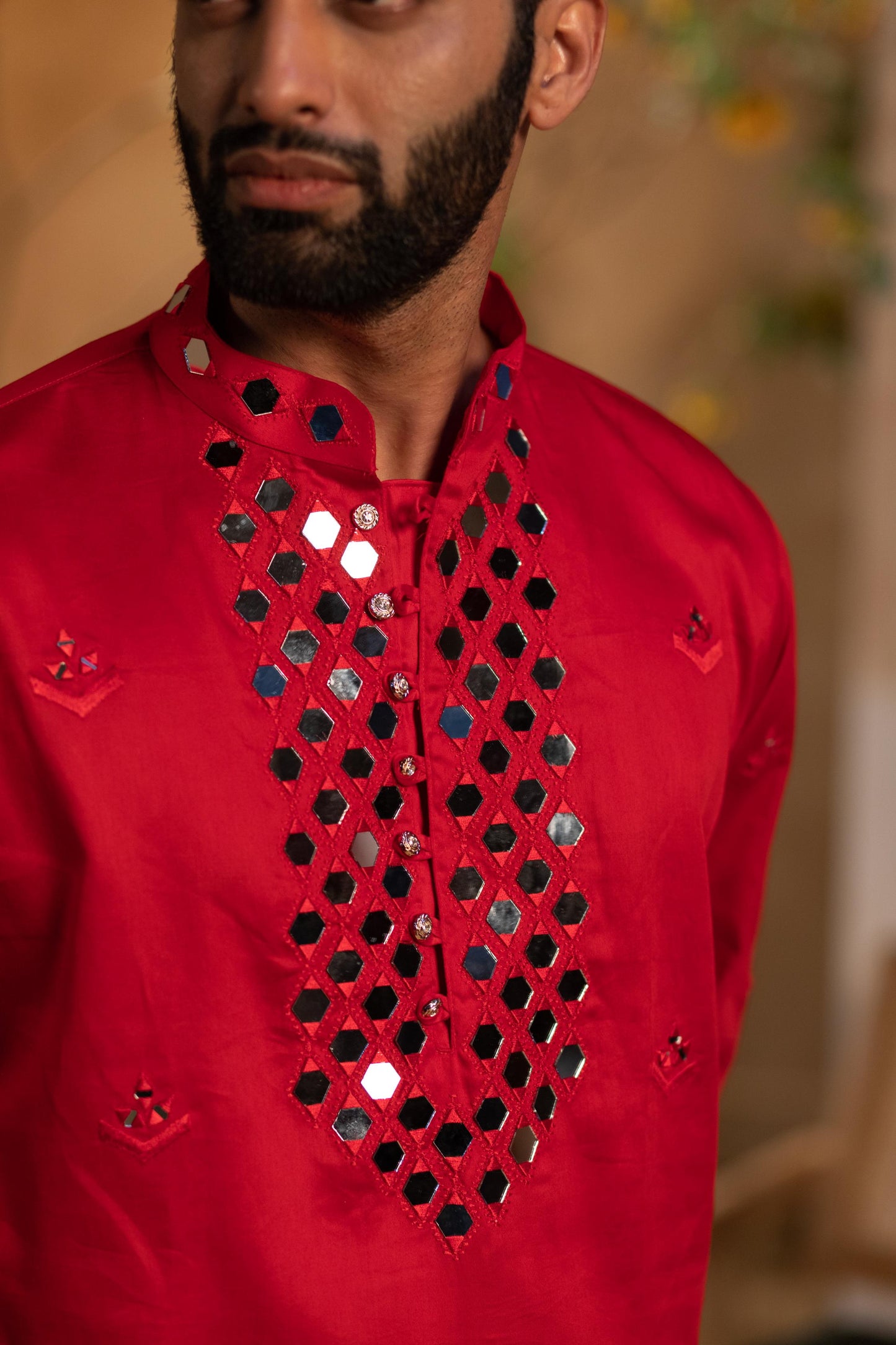 Crimson Red Self-Embroidered Kurta