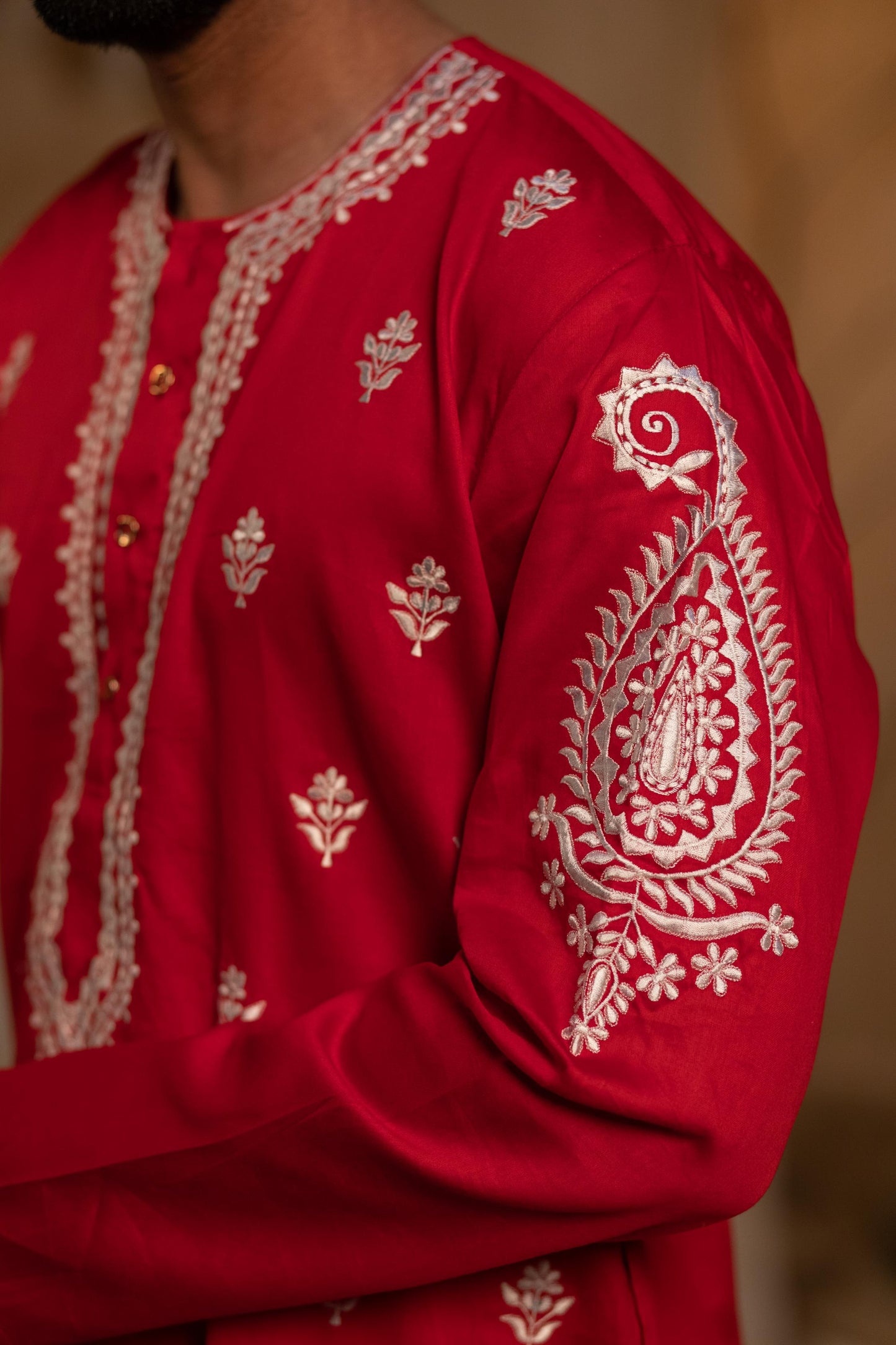 Red Gulal Cotton Silk Kurta