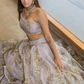 Onion Colour Organza Layers Lehenga With One Shoulder Blouse