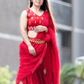 Red Silk Blouse & Net Worked Sharara With Feather Dupatta