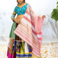 Handcrafted Multicolored Lehenga with Ikat Blouse & Bandhani Dupatta