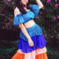 Multi Colour Crop Top And Skirt