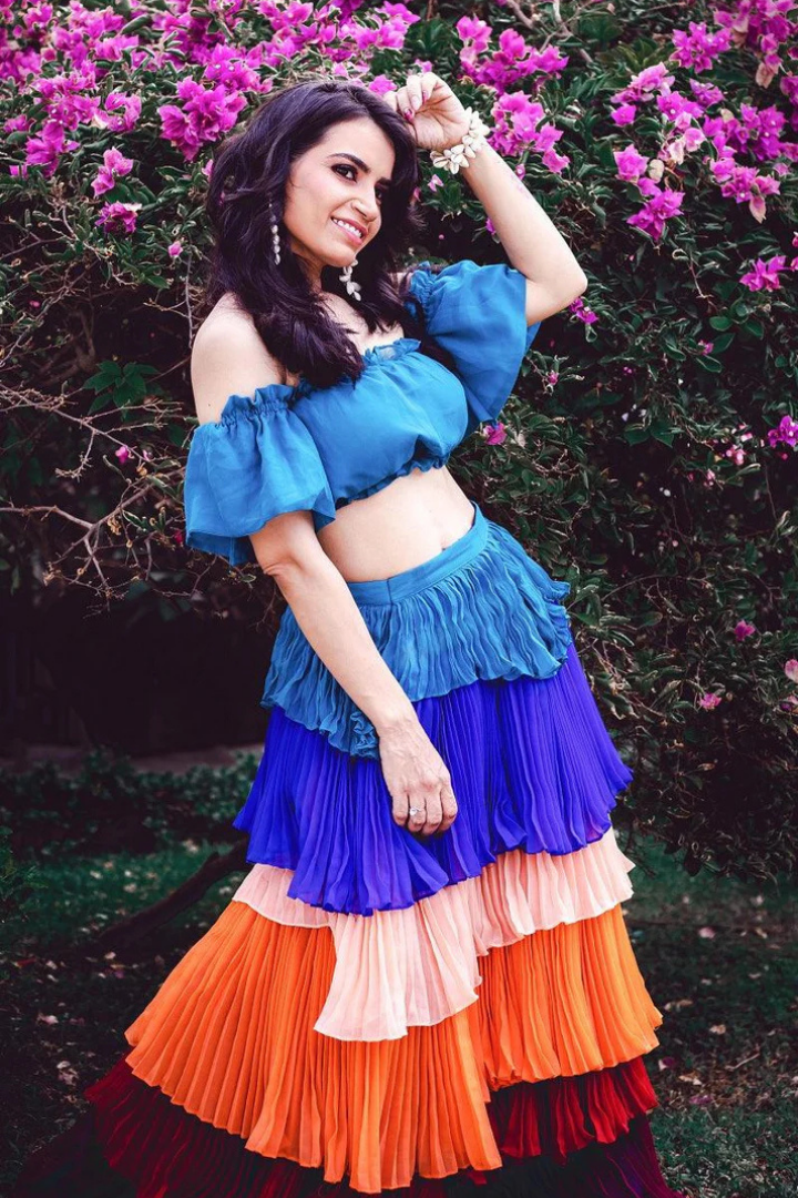 Multi Colour Crop Top And Skirt