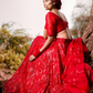 Red Net Sequence Embroidery Lehenga
