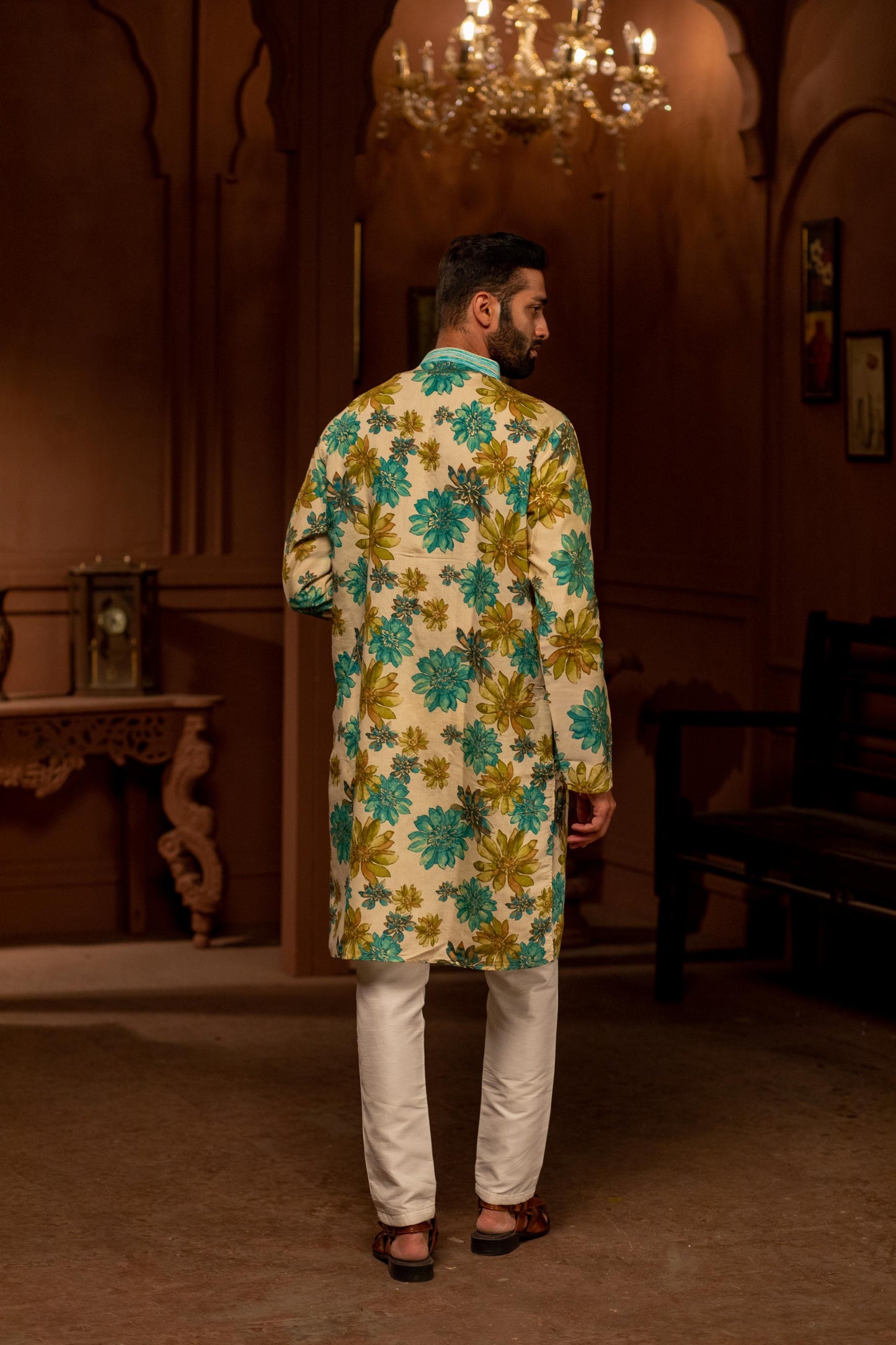 Beige Cerulean Floral Kurta