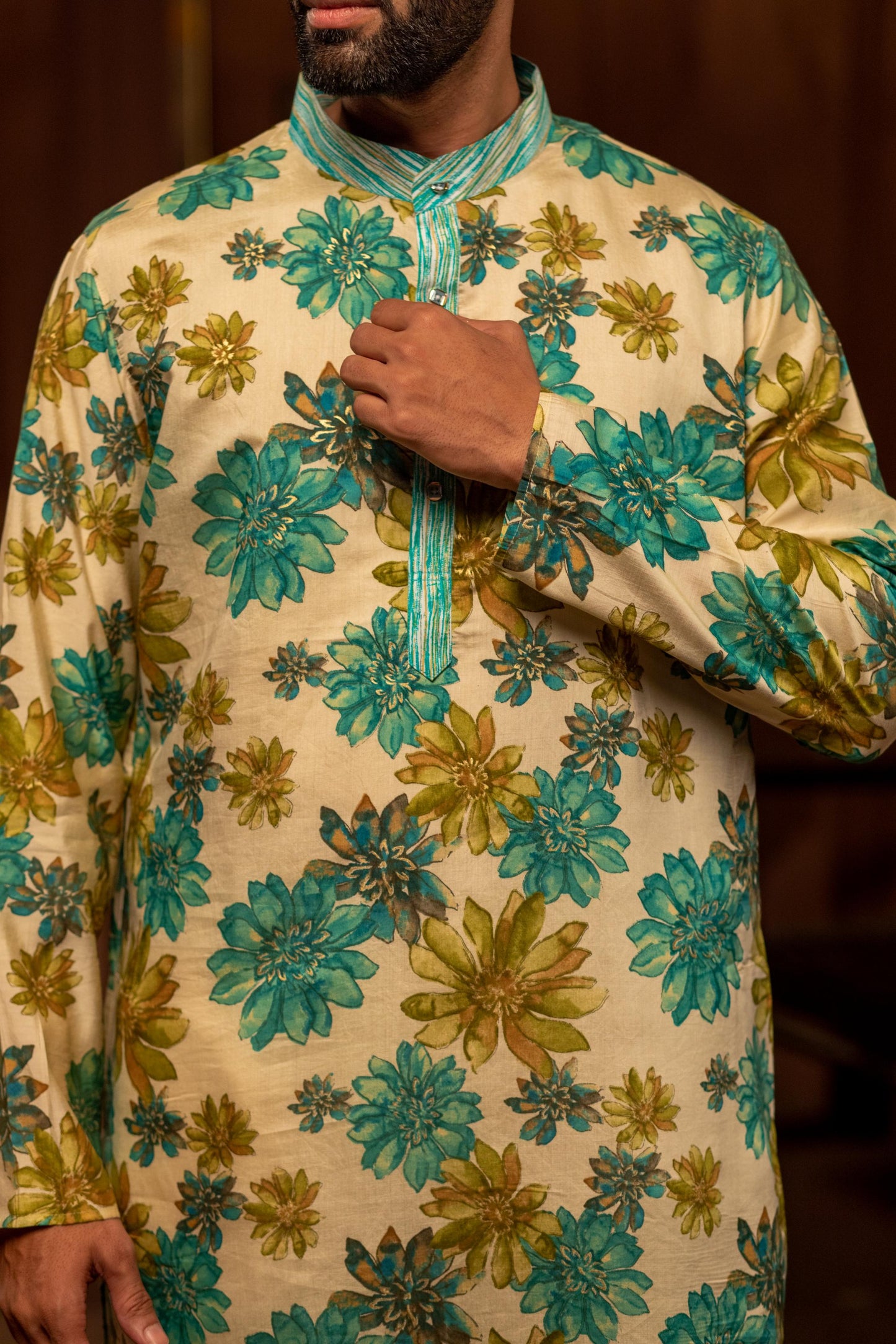 Beige Cerulean Floral Kurta