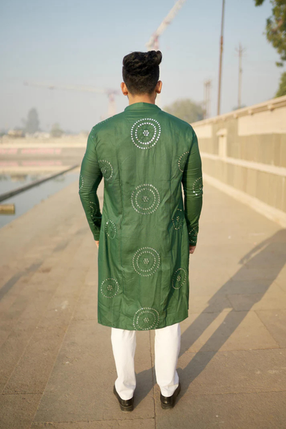 Green Gol Gol Kaanch - Rayon Mirror Foil Kurta