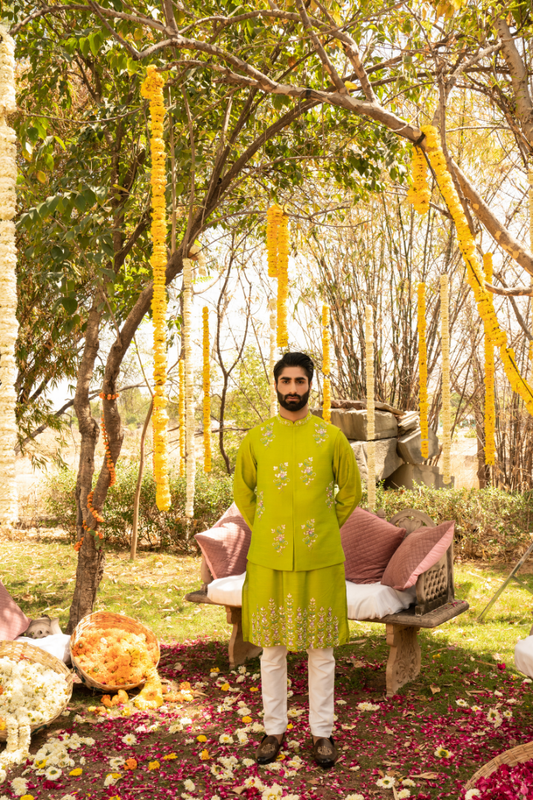 Fresh Lawn Green Bandi Kurta Set