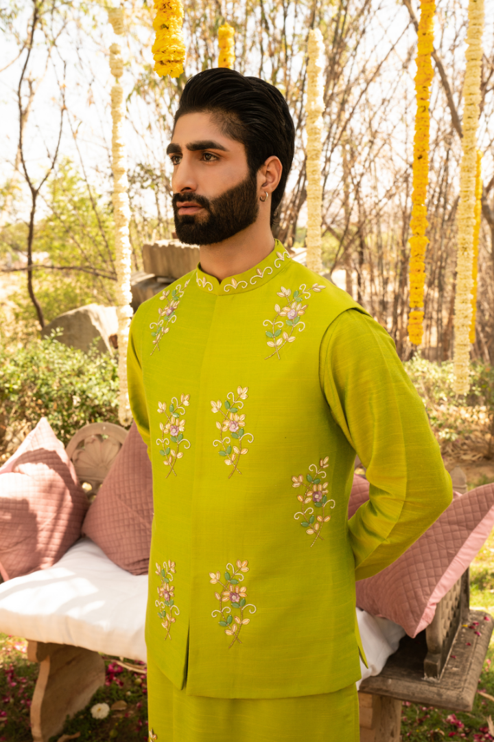 Fresh Lawn Green Bandi Kurta Set