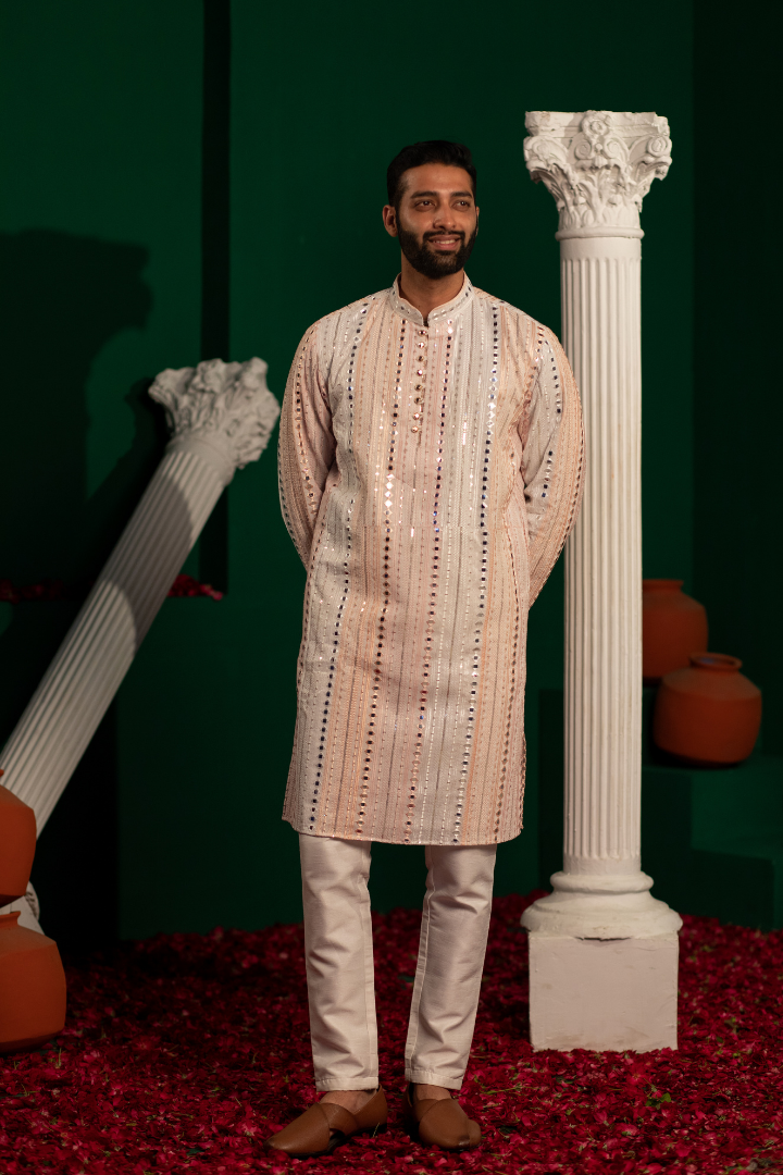 Frost Peach Sequin Mirror Kurta