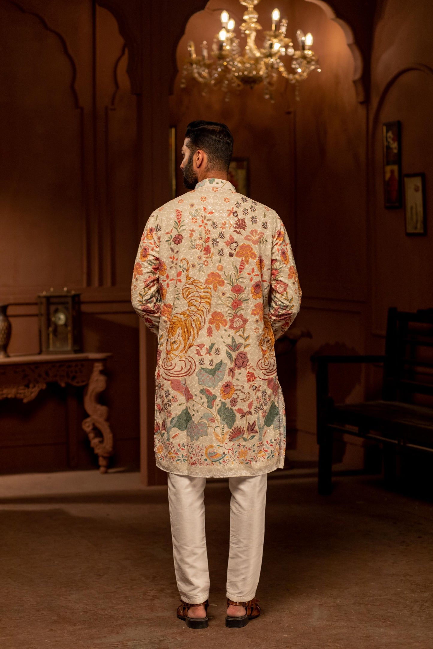 Enchanted White wolf Motif kurta for men