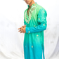 Green Shaded Silk Kurta with Elegant Mirror Yoke